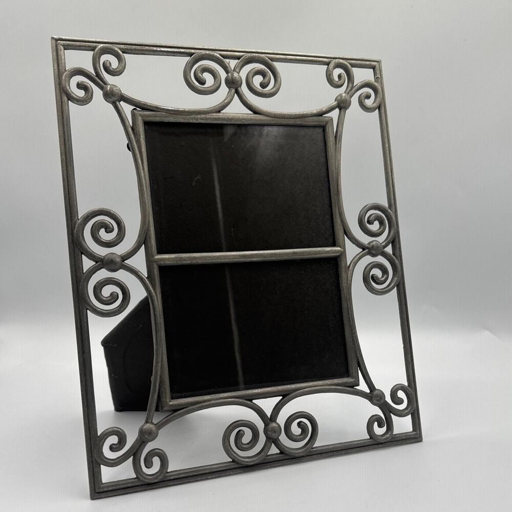 Vintage 90s Wrought Iron Style Scroll Filigree Metal Picture Frame 5x7 Pewter